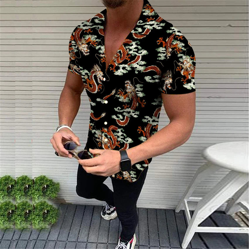 FORUWISH  -  High Quality Fashion Men's Oversized Casual social shirts Print Short Sleeve Men's Clothing Prom Party Cardigan Blouses S-4XL