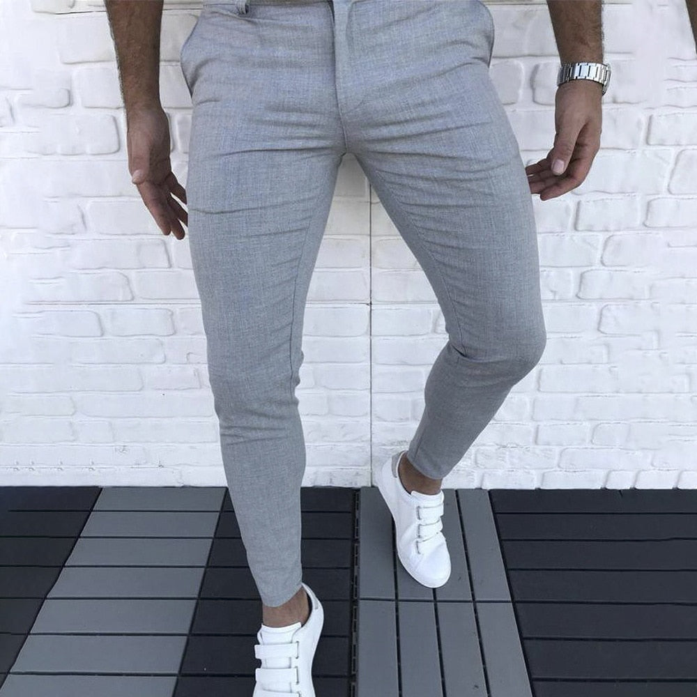 Summer Spring Autumn Men's Pants Business Casual Slim Trousers Mid-rise Solid Color Suits Pencil Pants For Men Streetwear