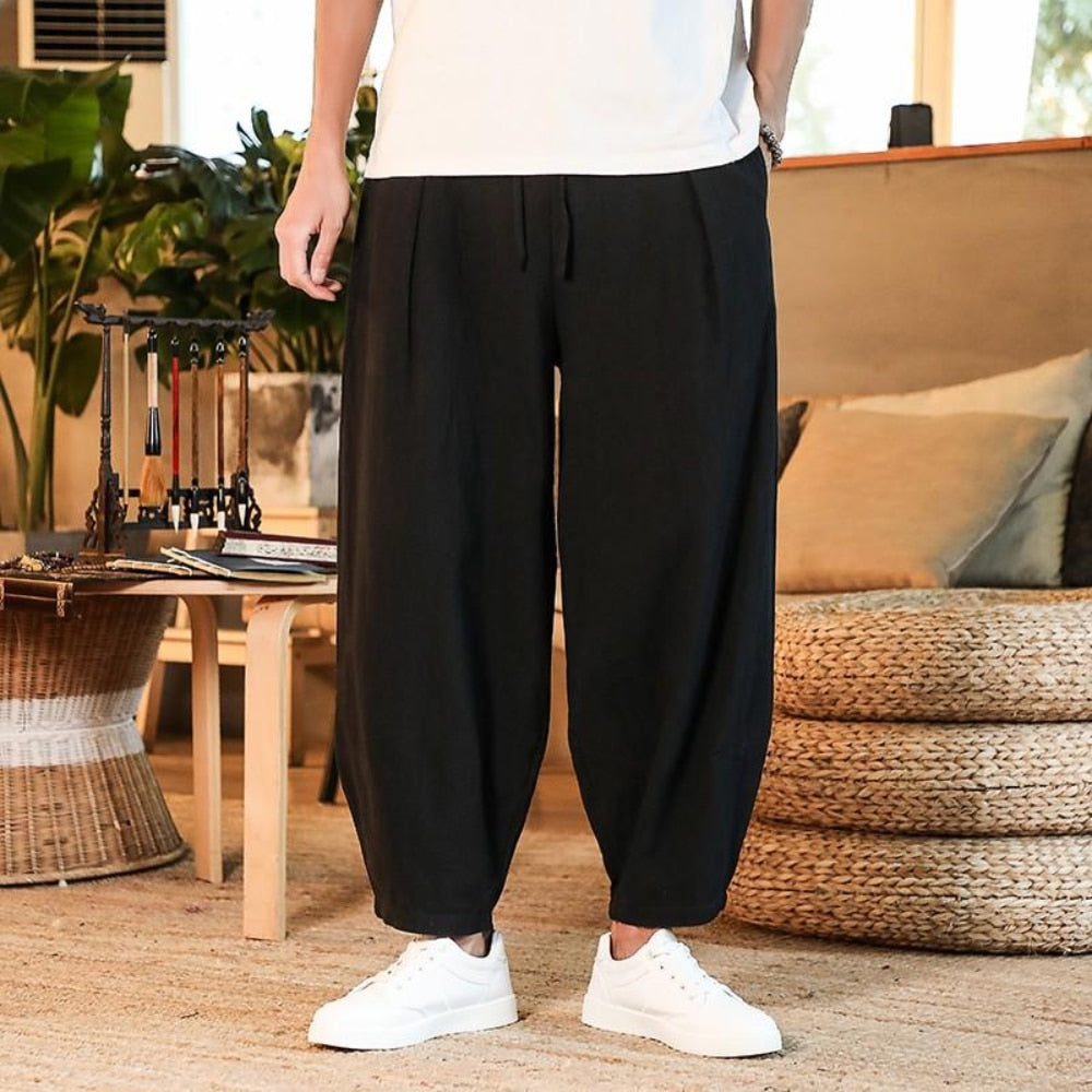 Men's Pants Cotton and Linen Male Summer New Solid Color Mens Trousers Loose Fitness Baggy Streetwear Plus Size M-5XL