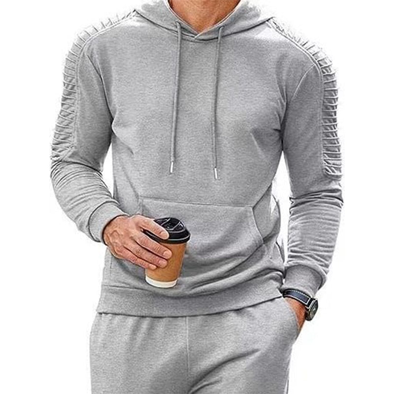 Fashion Tracksuits Men Hoodie Two Piece Sets Fall Casual Pleated Sleeve Hoodies And Pants Suits Mens Clothing Streetwear Outfits