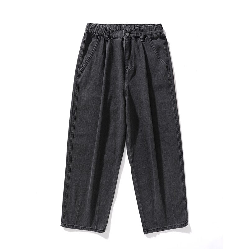 Spring Autumn New Men's Baggy Black Jeans Korean Fashion Elastic Waist Design Straight-leg Denim Pants Male Brand Trousers