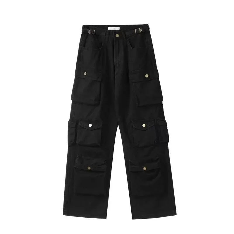 FORUWISH  -  Y2K American retro new washed heavy multi-pocket overalls jeans ladies pants Harajuku Punk Gothic baggy jeans wide-leg pants