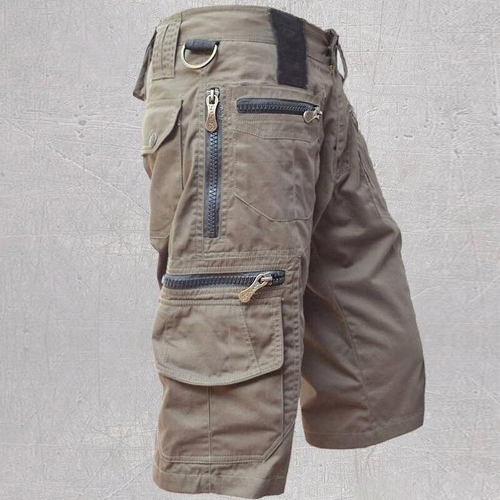 Capri Pants Solid Color Multi Pockets Summer Relaxed Fit Straight Cargo Shorts Zipper Pocket Mid-Rise Capri Pants