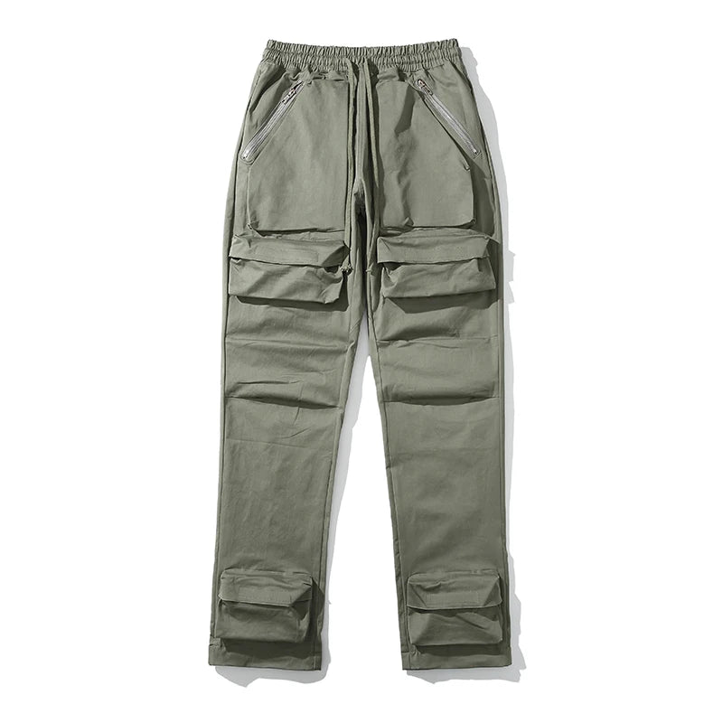 FORUWISH  -  High Street Multi-pocket Drawstring Overalls Mens Straight Vibe Style Oversize Casual Cargo Pants Hip Hop Loose Baggy Trousers