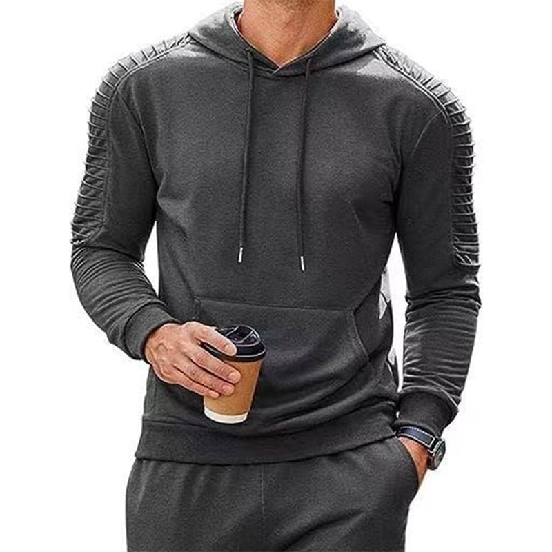 Fashion Tracksuits Men Hoodie Two Piece Sets Fall Casual Pleated Sleeve Hoodies And Pants Suits Mens Clothing Streetwear Outfits