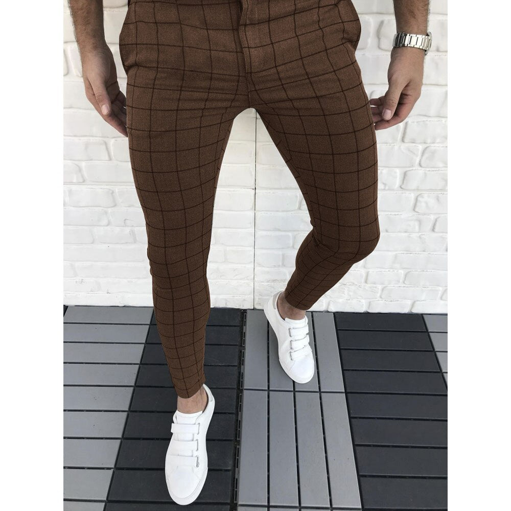 Plaid Men Pants Skinny Pants Men's Clothing Pantalon Trousers Pencil Pants Men's Ropa Hombre Streetwear Men Smart Casual Pants