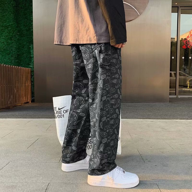 Summer thin men's fashion famous brand versatile loose straight Summer wide leg pants clothes streetwear hiphop denim New