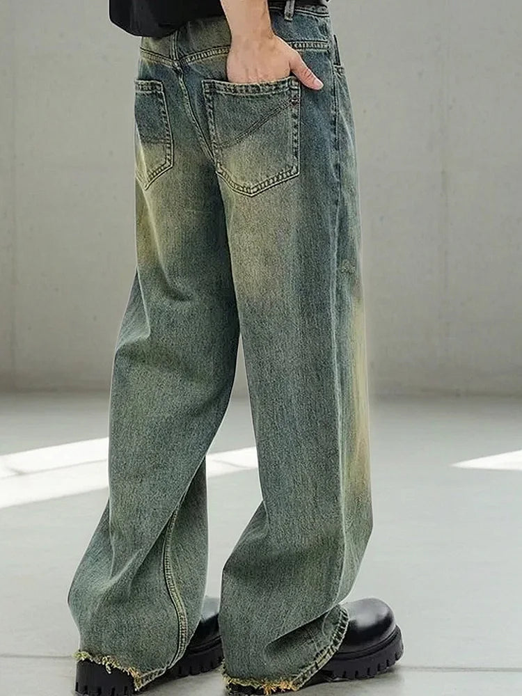 NEW America Hip Hop Men's Blue oversized Jeans Classic High Street Straight leg Denim Wideleg Pants Male Vintage Blue Jeans