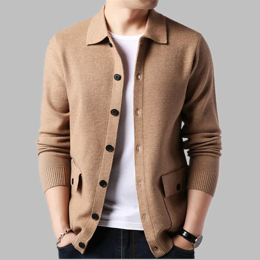 2024 Men Knitting Sweaterscoat Autumn Winter Casual Sweater Jackets Solid Color Turn Down Collar Knitted Cardigan Man Sweater