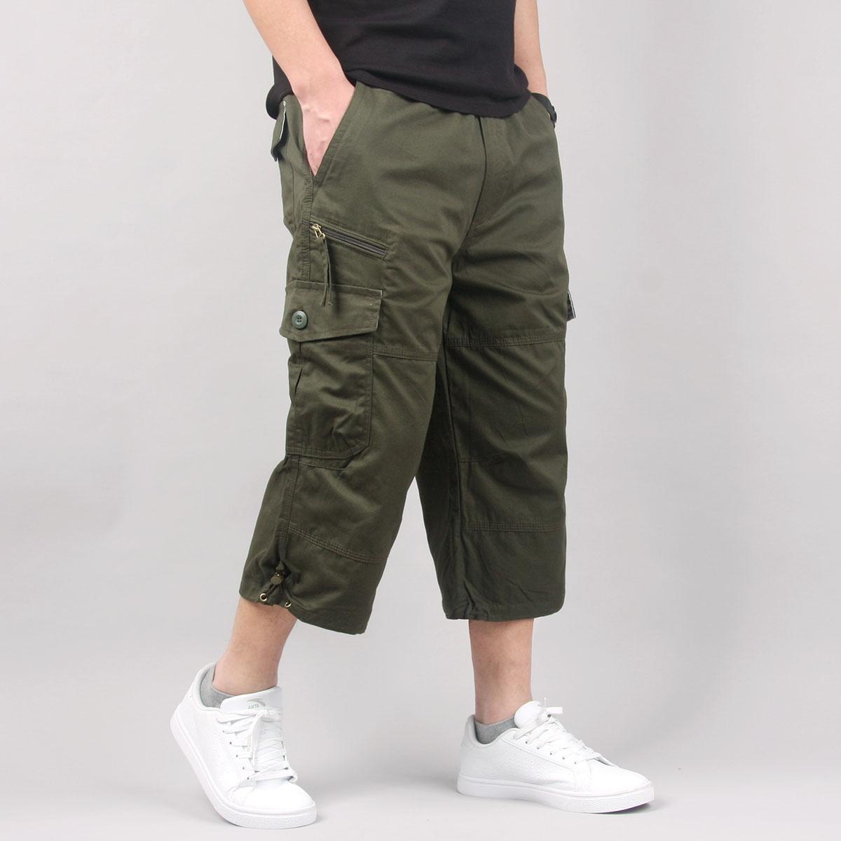 Men's Cargo Shorts Summer Loose Casual Pants Elastic Waist Large Size Outdoor Jogging Sweatpants Trend Multi Pockets