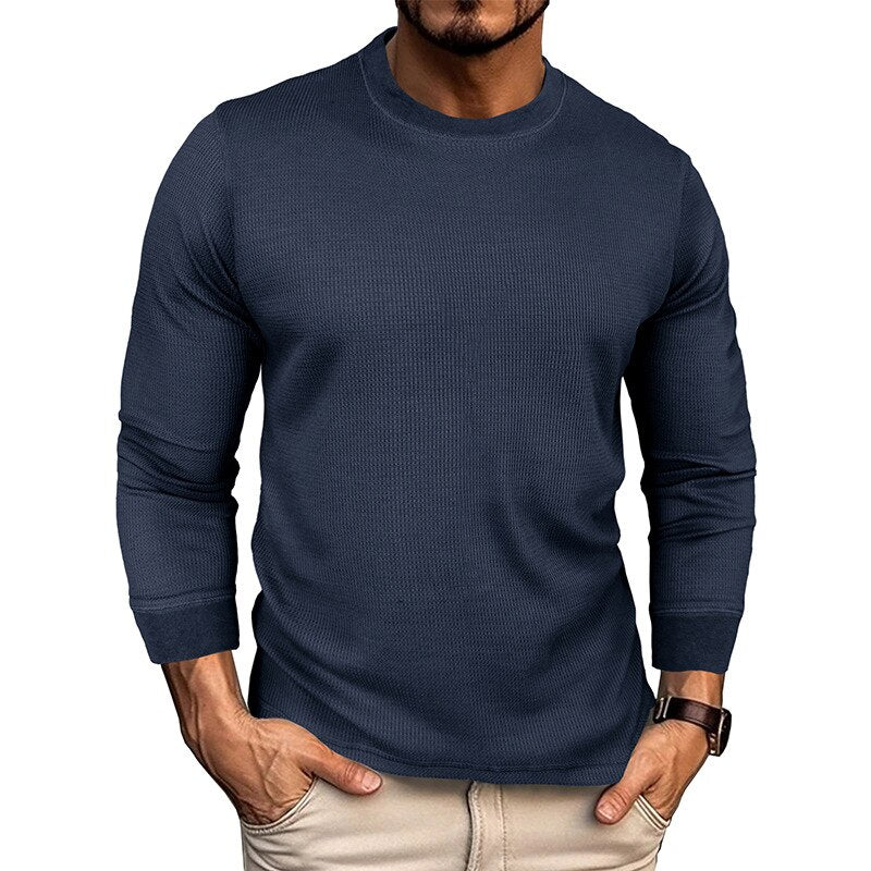 High Quality Waffle T-shirts For Men Casual Loose Long Sleeve O Neck Bottom T Shirt Autumn Mens Clothing Leisure Pullovers Tops