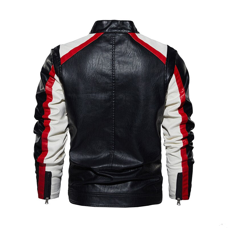 Motorcycles Biker Leather Jacket Men Coats Fall Fashion Slim Fit Stand Collar Zip-up Jackets Winter Vintage Patchwork Men's Coat