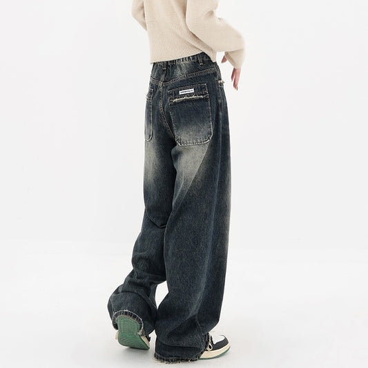 Harajuku Streetwear Retro Fashion Summer Women High Waist Jeans Loose Wide Leg Straight Loose Denim Trousers Y2K Baggy Pants