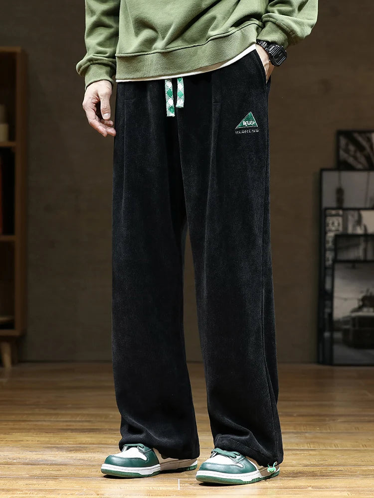 Autumn New Corduroy Sweatpants Men Adjustable Wide Leg Joggers Plus Size Streetwear Casual Straight Long Baggy Pants 8XL