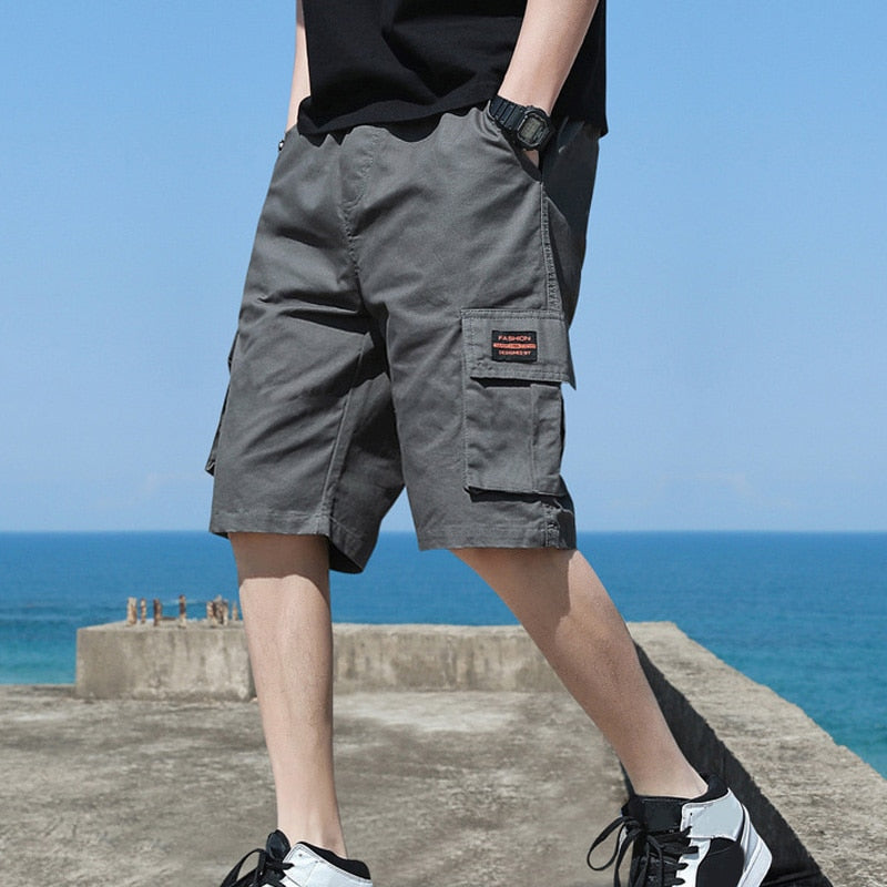 Mens Summer Shorts Harajuku Streetwear Cargo Shorts Fashion Black Multi-pocket Capri Pants Tactical Short Hot Breeches Hip Hop