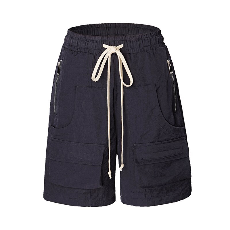 Summer Oversized Zipper Multi-pocket Functional Cargo Shorts High Street Fashionable Five-point Men's Overalls Straight Baggy