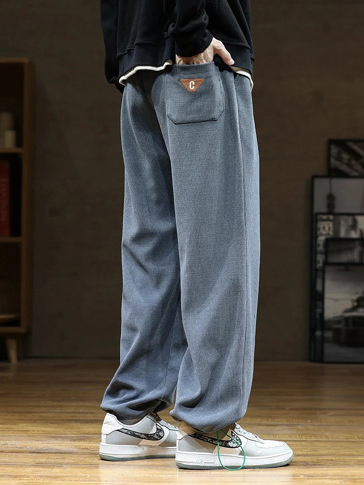 Autumn New Corduroy Sweatpants Men Adjustable Wide Leg Joggers Plus Size Streetwear Casual Straight Long Baggy Pants 8XL