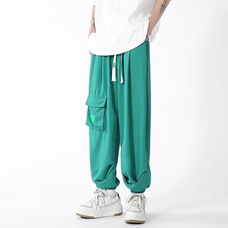 American vibe waffle design with a sense of niche fashion pants, men's high street wide leg lantern pants, loose ankle sports