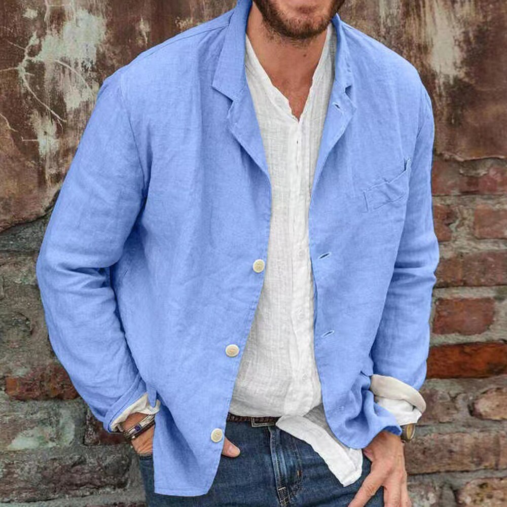 Casual Retro Elegant Cotton Linen Formal Thin Business British Style Single-breasted Solid Color Loose Suit Jacket Men's Wear