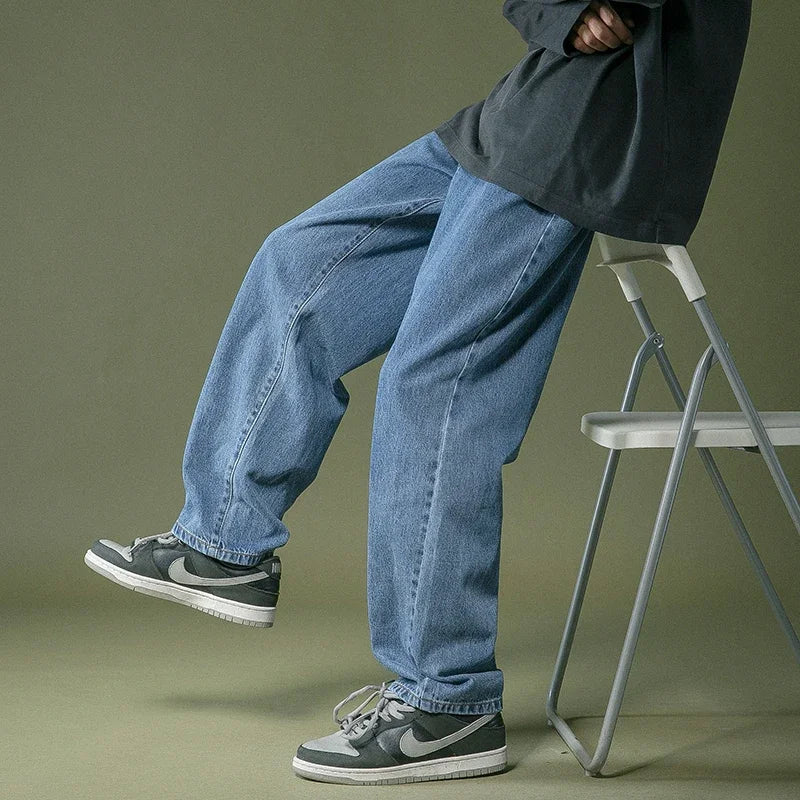 2023 Spring New Streetwear Baggy Jeans For Men Korean Fashion Loose Straight Wide Leg Trousers Mens Black White Denim Pants
