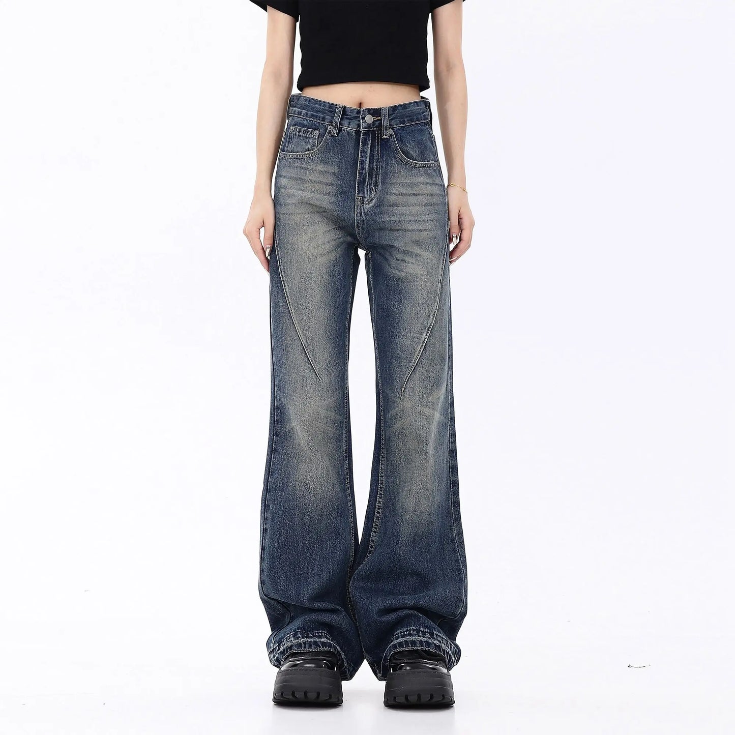 American High Street Washed Jeans Men's and Women's Loose Straight Tube Vibe Style Pants Micro Ragged Pants Streetwear