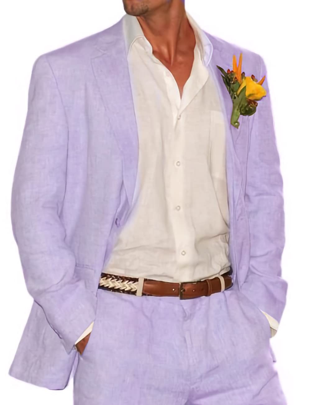 2Pcs Men Suits Summer Linen Jacket With Pants Notch Lapel Formal Tuxedo Groom Beach Business Party Blazer Set Solid color