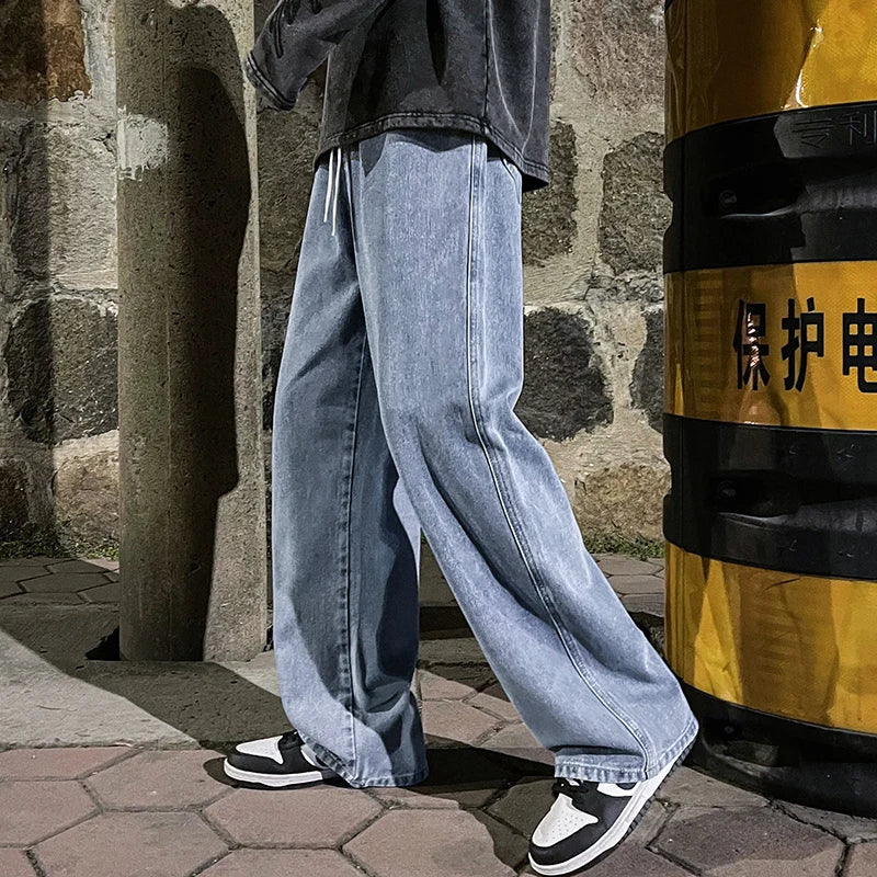 Men's Jeans Korean Version Student Casual Pants High Street Straight Loose Wide Leg Jeans Black Grey Blue Baggy Trousers