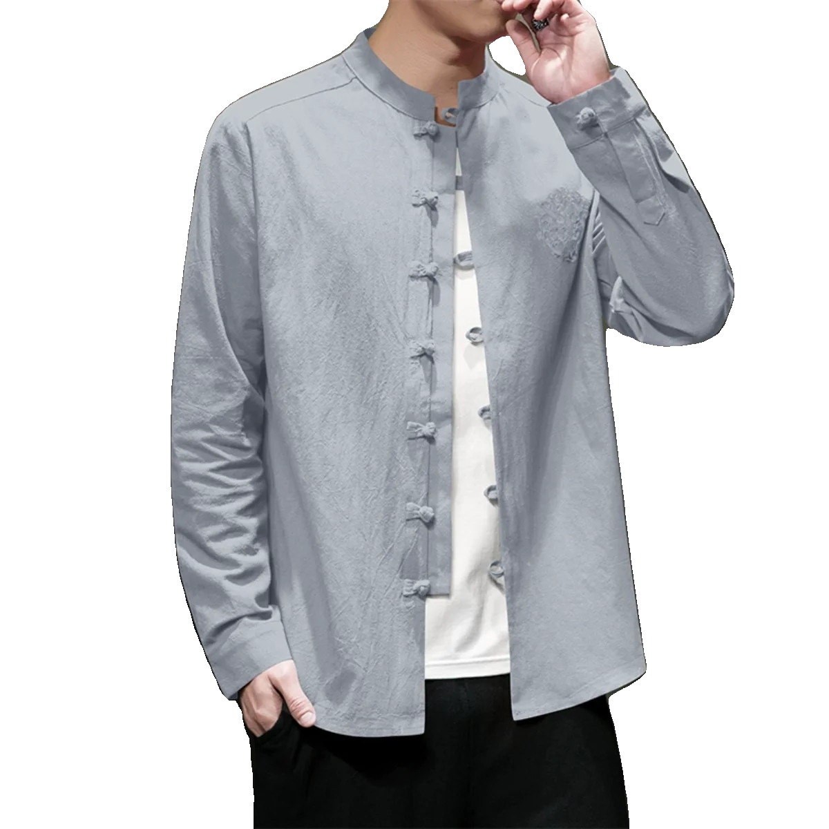 New Spring Autumn Men Chinese Style Cotton Linen Shirt Men Solid Color Loose Long Sleeve Single Breasted Shirts Mensa Clothing