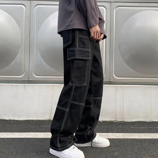 FORUWISH  -  Men Wide Leg Jeans Hip Hop Casual Men's Straight Baggy Denim Pants Streetwear Skateboard Pant Neutral Trousers Plus Size S-5XL