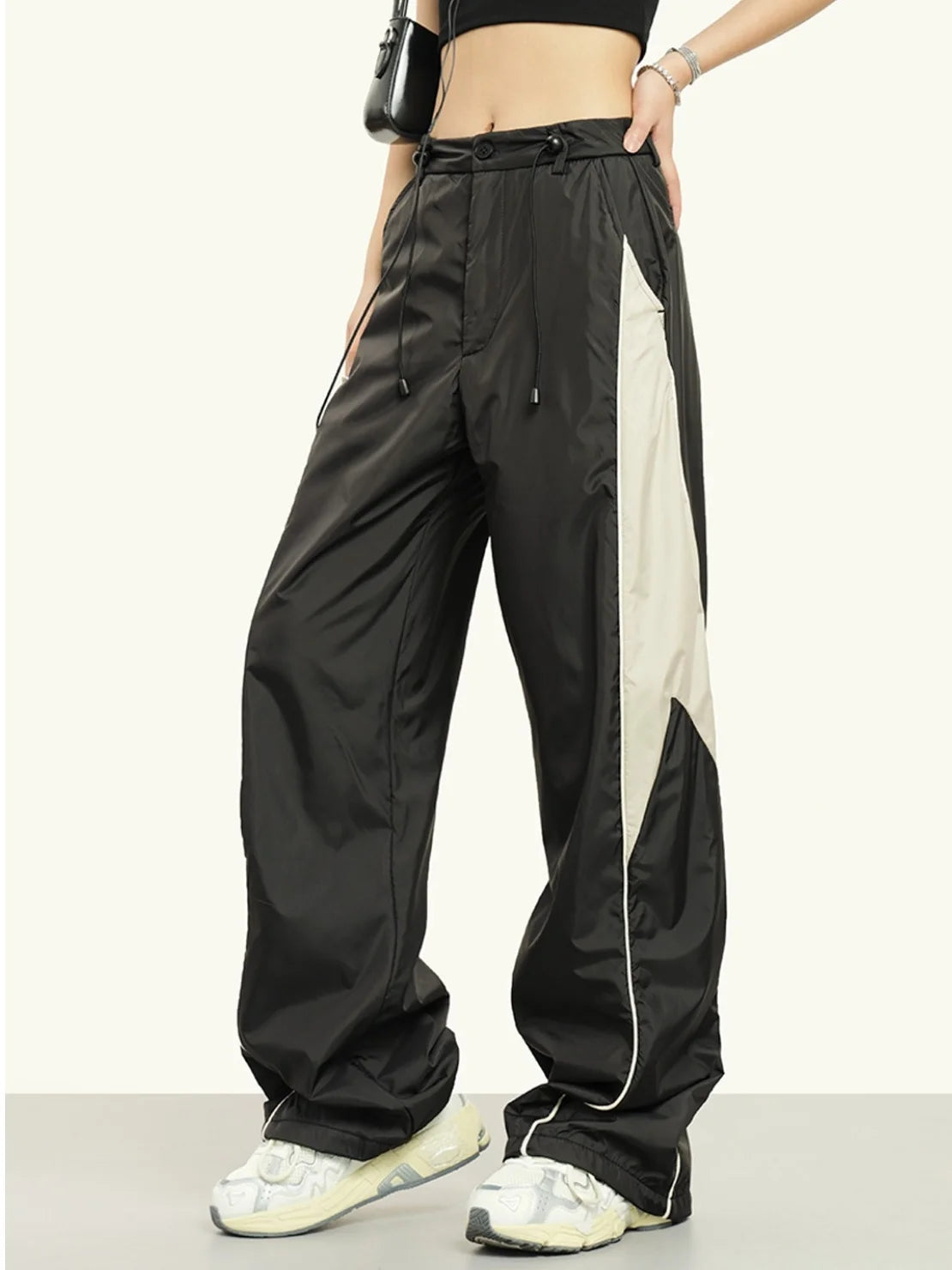 American style patchwork sports pants, women's thin pants, niche design, casual pants, wide legs, loose and draping pants