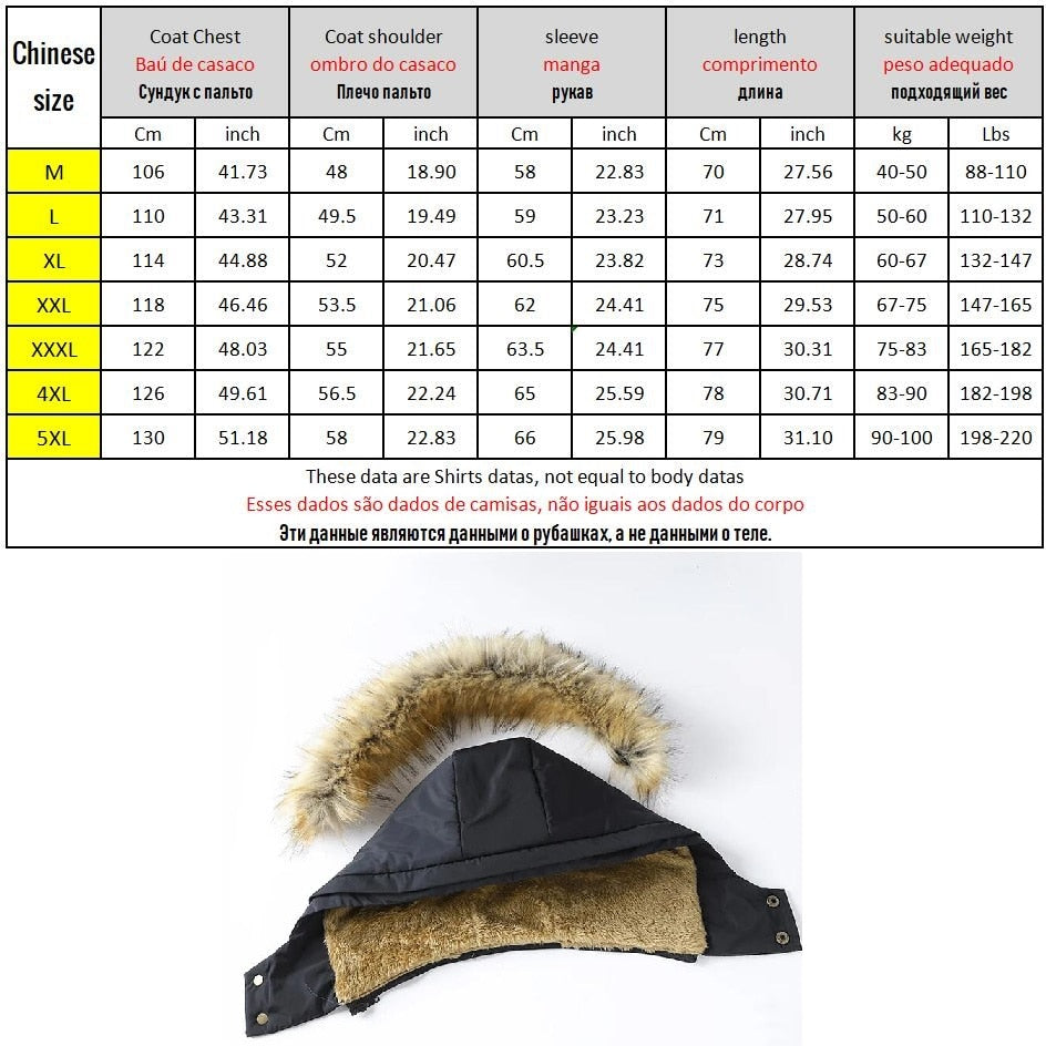 2023 New Men Winter Parka Fleece Lined Thick Warm Hooded Fur Collar Coat Male Size 5XL Plush Jacket Autumn Work Outwearing Black