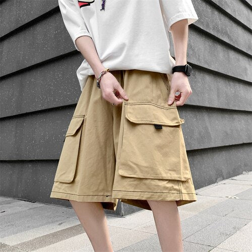 Casual Shorts Men American Vintage Summer Fashion Loose All-match Knee-length Cargo Trousers Clothing Military Leisure Combat