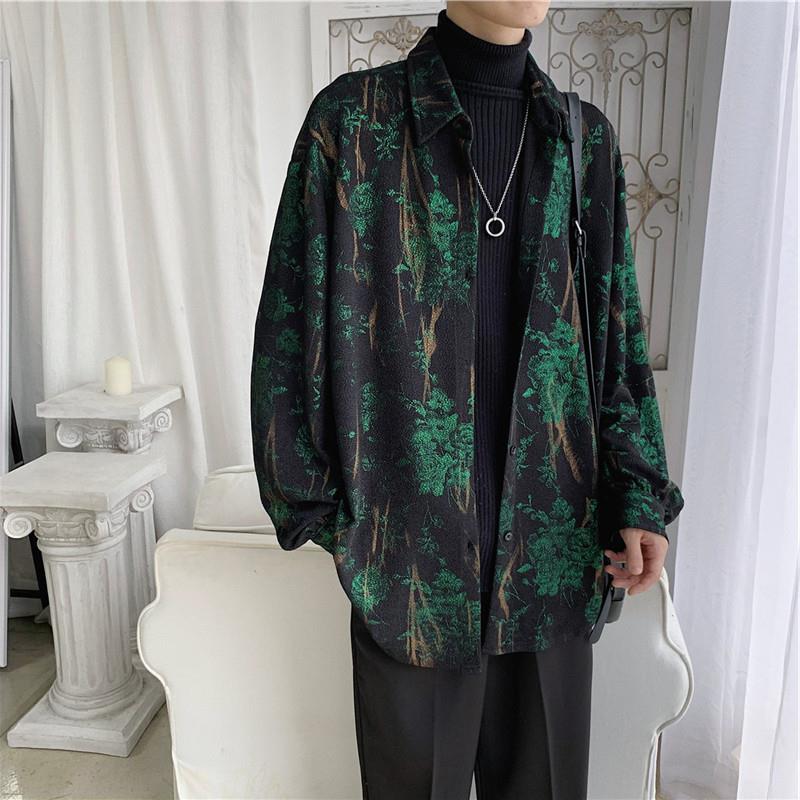 Casual Fashionable Korean Loose V-neck Printing Temperament Spring Autumn Handsome Button Long Sleeve Man Men's Clothing 2023