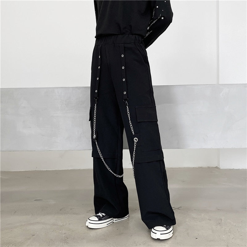 2023 Men Spring Autumn New Long Wide-leg Pants Men's Casual Loose Straight Trousers Male Solid Color Casual Cargo Pants U213