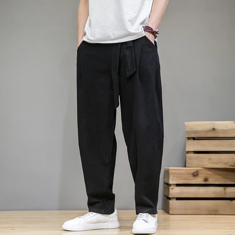 FORUWISH  -  Spring Cotton Linen Pants Men Elastic Waist Casual Harem Pant Loose Sweatpants Traditional Chinese Trousers pantalons homme