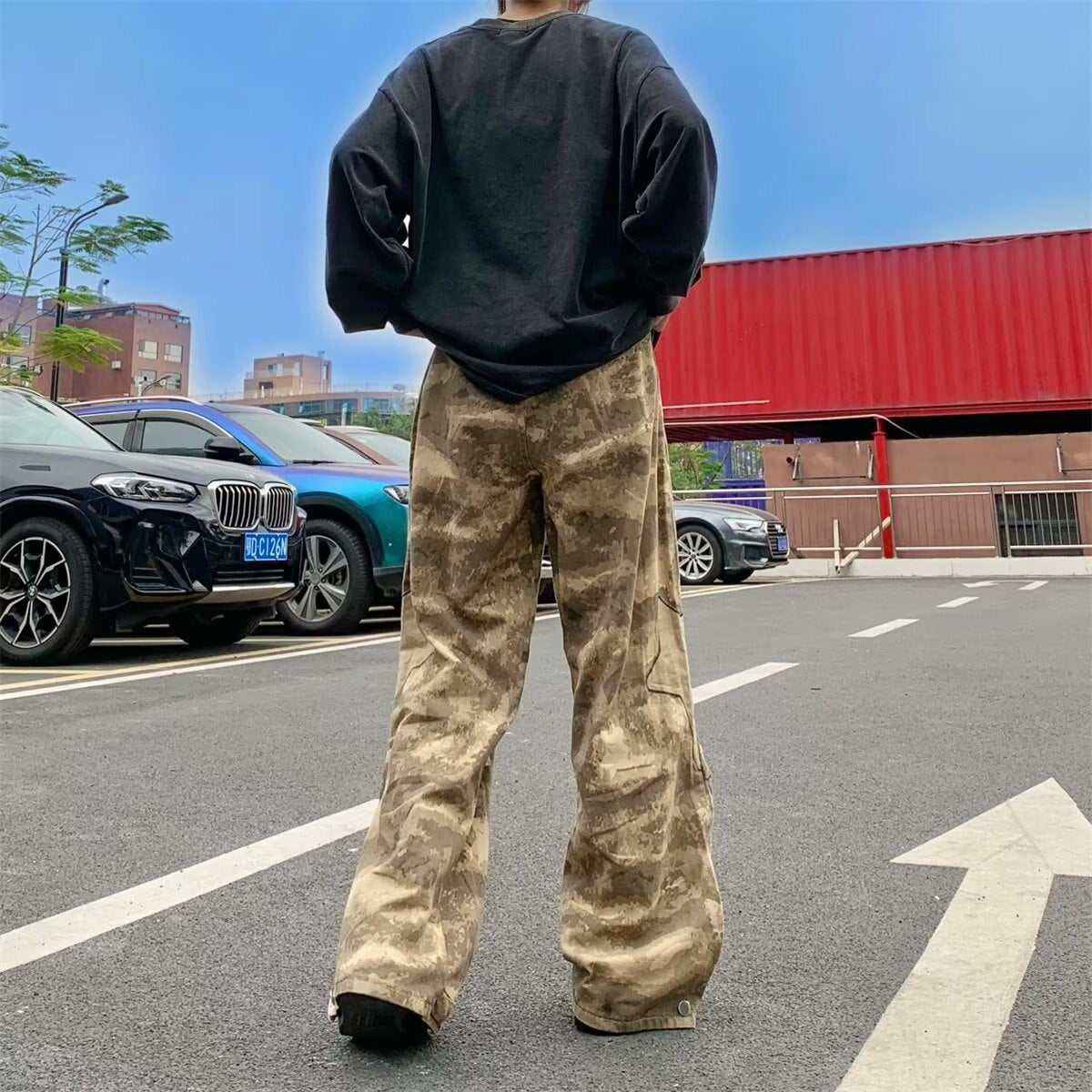 loose straight wide leg baggy camo army pants men's trend handsome versatile original pants japanese streetwear 2023 trousers