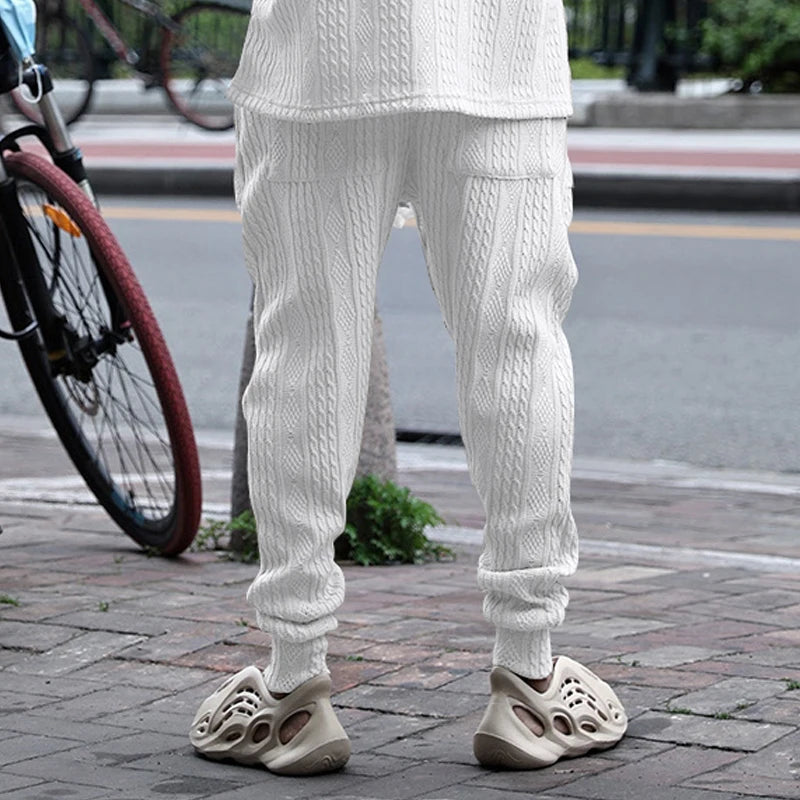 Spring and Autumn New Men's Casual Pants Loose Jacquard Knit Footband Men's Sports Pants