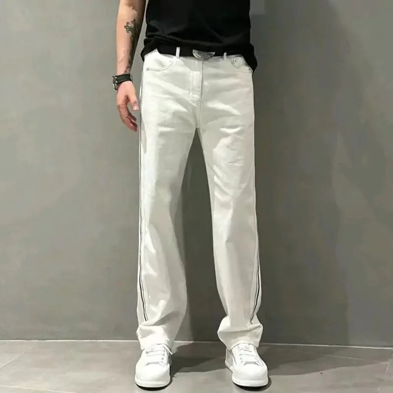 Trousers White Straight Male Cowboy Pants Retro Jeans for Men Classic Cheap Denim Aesthetic Stylish Baggy 90s Streetwear Loose