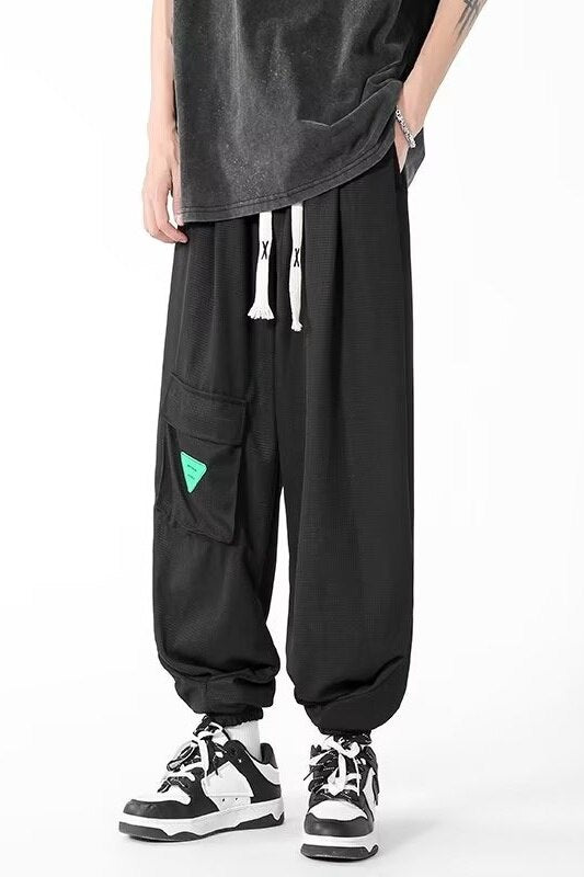 American vibe waffle design with a sense of niche fashion pants, men's high street wide leg lantern pants, loose ankle sports