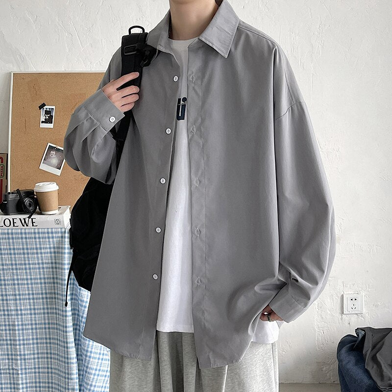 Youth Korean Fashion Black Long Sleeve Shirts 2023 Mens Harajuku Black Oversized Shirt Button Up Shirts Blouses 5XL