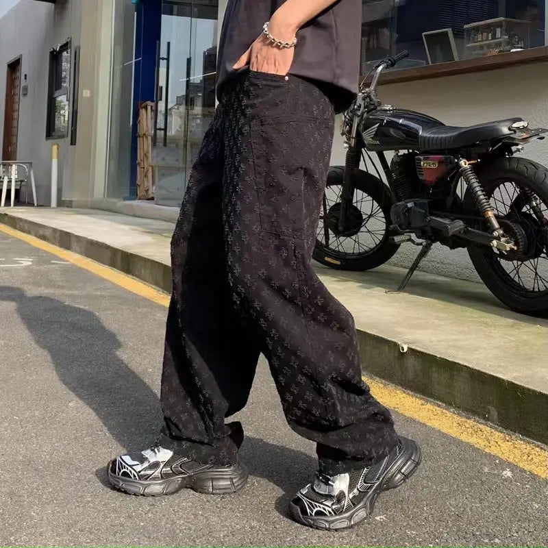 FORUWISH  -  Street American Straight Wide-leg Jeans Vintage Jacquard Jeans Men's Pantalones Hombre Y2K Fashion White Streetwear Loose Pants