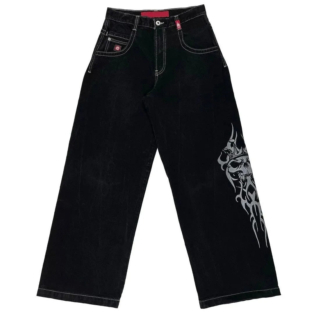 Y2k Jeans Hip Hop Skull Pattern Oversized Baggy Jeans Pocket Vintage Denim Pants Men Women New Gothic Wide Trousers Streetwear