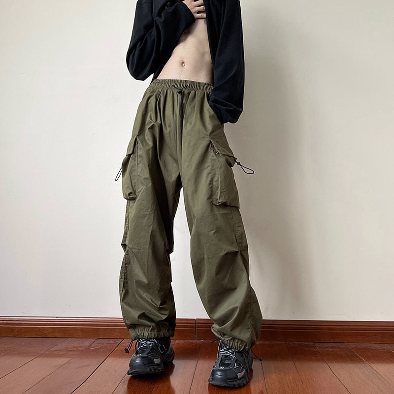 Black samurai men's pants oversize pants high street fashion plush knickerbockers American straight charging overalls