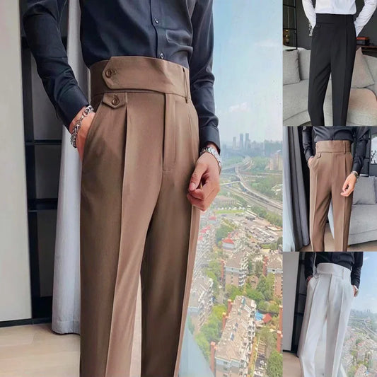 Fashion Slim Fit Pencil Pants Naples Suit Pant For Men High Waist Button  Business Casual Straight Trousers Korean Cropped Pants