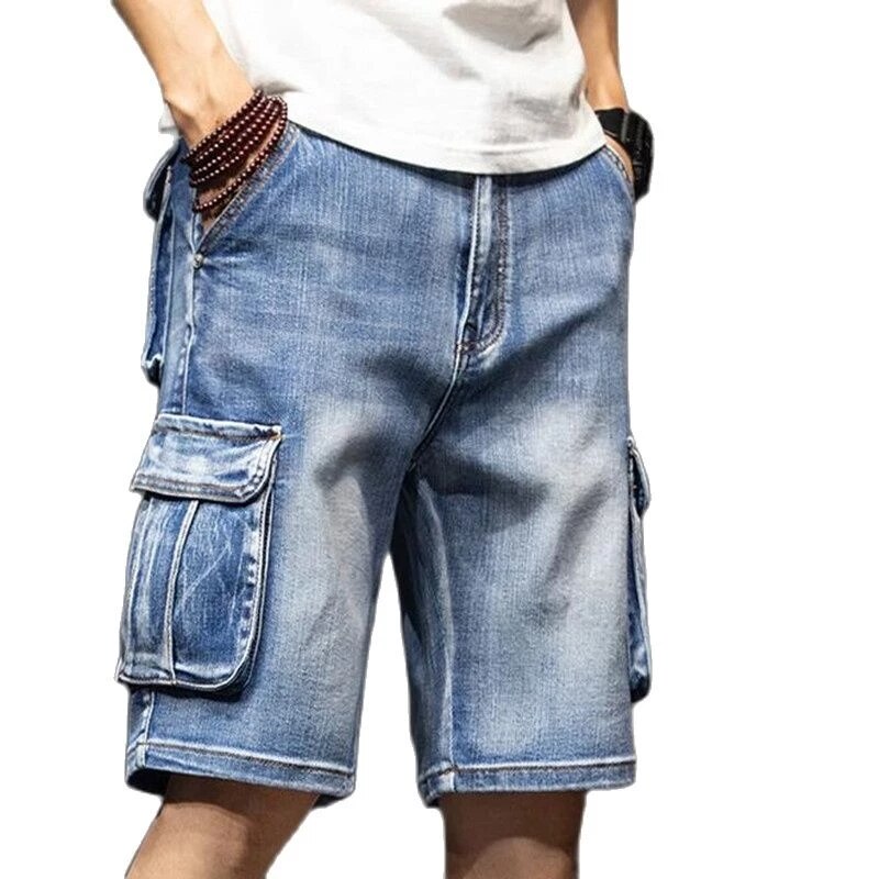 Men's Denim Shorts Cargo Multi-Pocket Five-Point Jeans Shorts Fat Large Size Denim Shorts Summer Casual  Loose Men Clothing