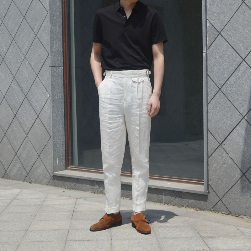 Men's Casual Trousers Cotton Linen Male Fashion Slim Fit Hot Sale Retro Pants High Waist 2023 Top Trousers Men's Clothing B65