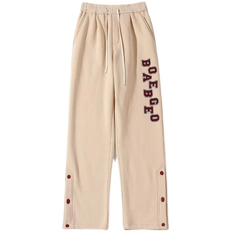 American Hiphop High Street Trendy Casual Sports Pants Men Solid Letters Patchwork Pocket Loose Autumn Straight Wide Leg Trouser