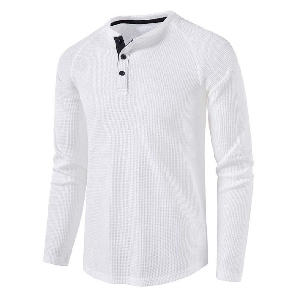 Men's Grey Waffle Mens Henley Shirt Casual Solid Breathable High Quality Shirts Regular Fit Long Sleeve Basic Tops Tees Homme