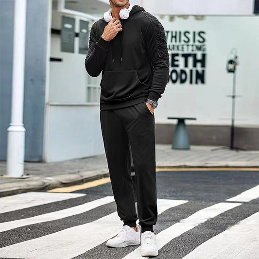 Fashion Tracksuits Men Hoodie Two Piece Sets Fall Casual Pleated Sleeve Hoodies And Pants Suits Mens Clothing Streetwear Outfits