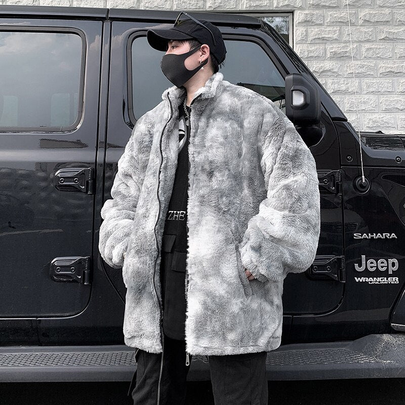 Winter New Lamb Wool Jacket Harajuku Fashion Casual Oversize Pattern Male Thicken Warm Parkas Hip Hop Loose Coat